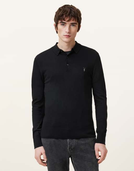 AllSaints – Mode – Pullover aus Merinowolle in Schwarz mit Rundhalsausschnitt