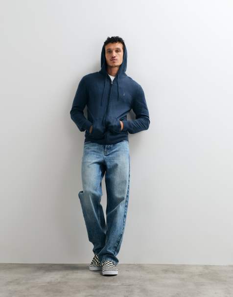 AllSaints Mode sudadera con capucha de punto de merino con logo y cremallera completa en azul marino - view 1