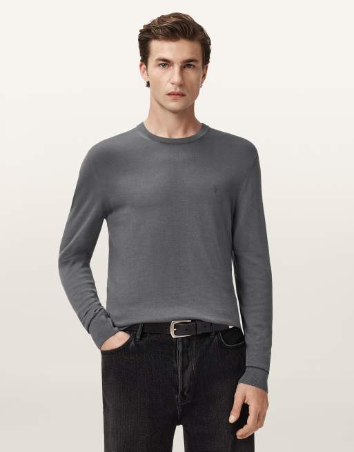 AllSaints – Mode – Sweatshirt aus Merinowolle in Asher Grey mit Rundhalsausschnitt