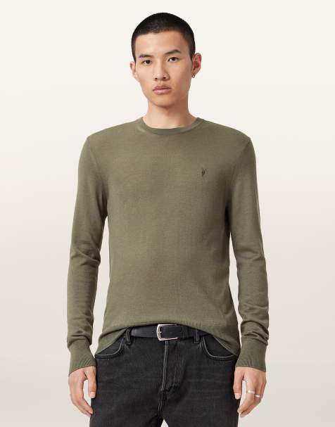 AllSaints – Mode – Sweatshirt aus Merinowolle in gedämpftem Grün mit Rundhalsausschnitt - view 1