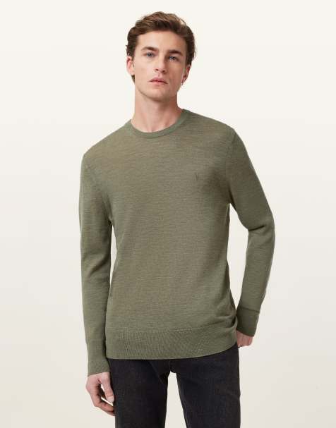 AllSaints – Mode – Sweatshirt aus Merinowolle in Grün mit Rundhalsausschnitt - view 1