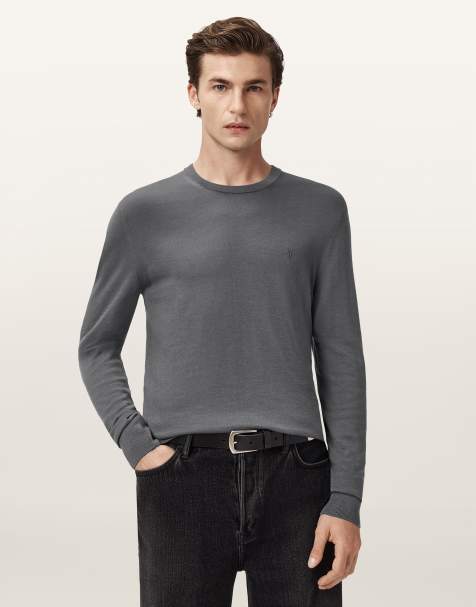 AllSaints – Mode – Sweatshirt aus Merinowolle in Monument-Grau mit Rundhalsausschnitt - view 1