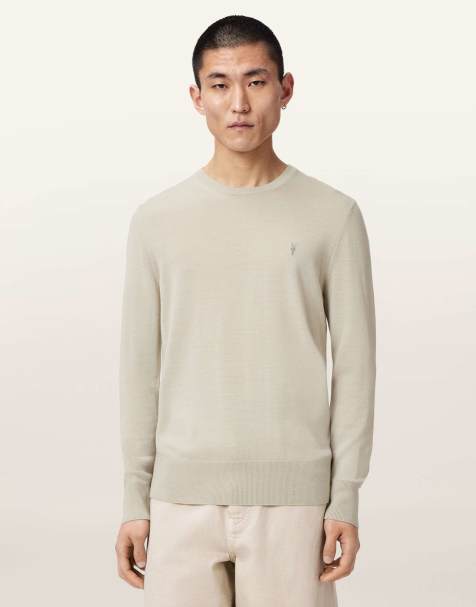 AllSaints – Mode – Sweatshirt aus Merinowolle in Pudergrün mit Rundhalsausschnitt - view 1