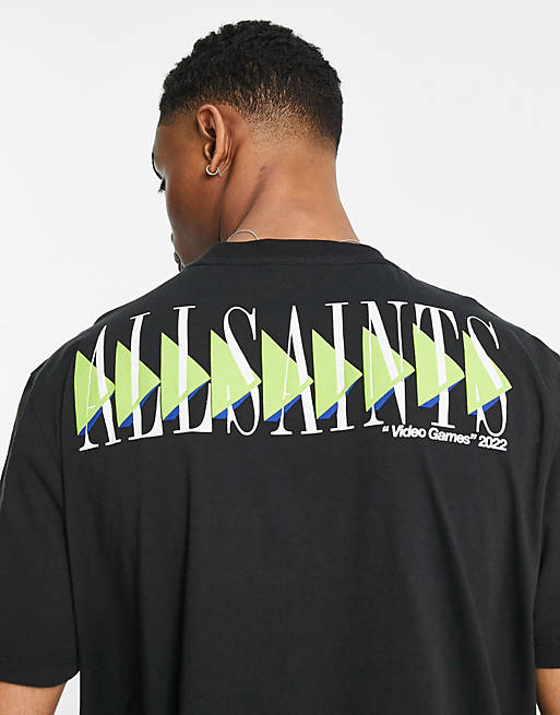 AllSaints momentum t-shirt with back print in black | ASOS
