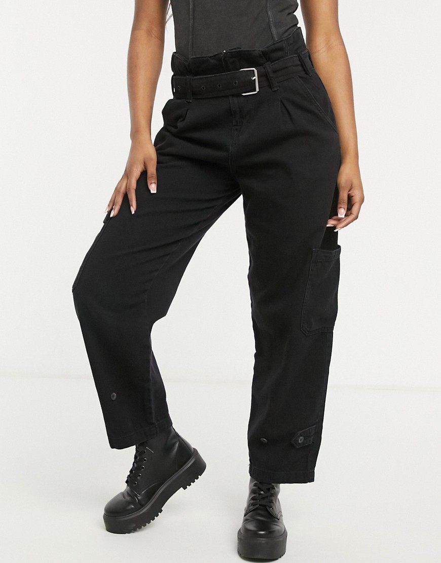 AllSaints - Mona - Utility jeans met plooirand aan taille in zwart