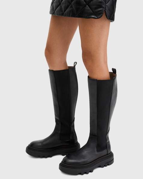 AllSaints Monica leather calf boots in black - view 1