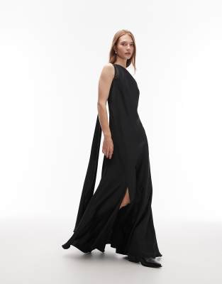 AllSaints - Monica - Robe longue satinée à dos ouvert - Noir