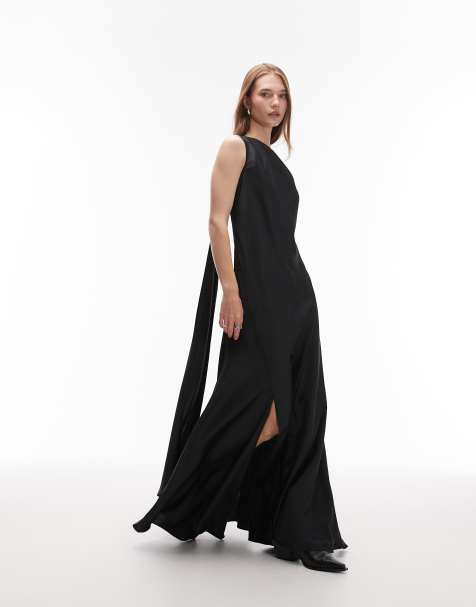 AllSaints - Monica - Satijnen maxi-jurk met open achterkant in zwart - view 1