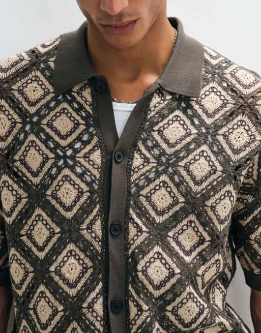 AllSaints - Morena - Cardigan a maniche corte kaki con toppe in maglia, 2 di 5