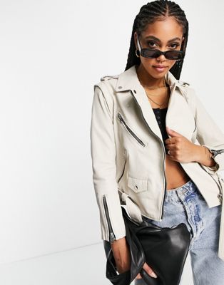Allsaints Morgan biker jacket with removable sleeves in white