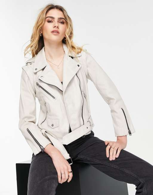 AllSaints Oversized Leather Biker Jacket in White