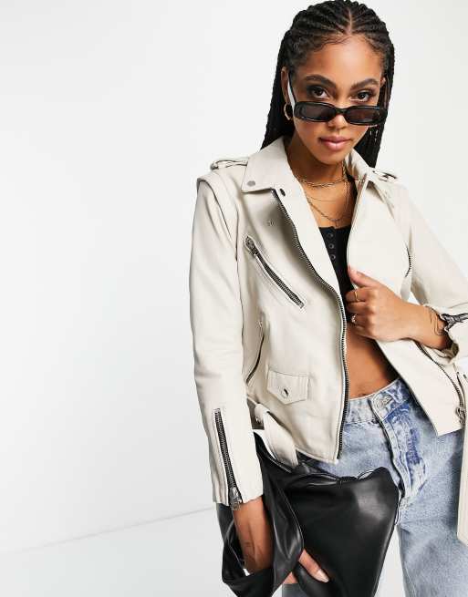 Allsaints Morgan biker jacket with removable sleeves in white ASOS