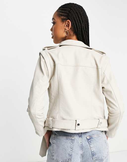 Allsaints Morgan biker jacket with removable sleeves in white