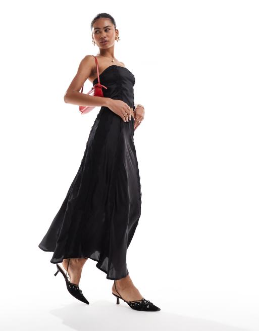 AllSaints Morgan satin and lace midi skirt in black (part of a set)