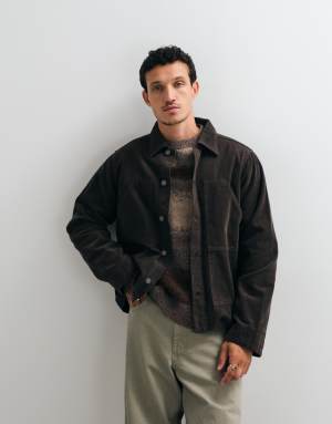 AllSaints Mukesh cord denim shacket in dark brown