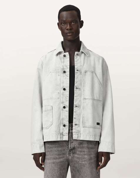 AllSaints – Mukesh – Jeans-Hemdjacke in gebleichtem Grau - view 1