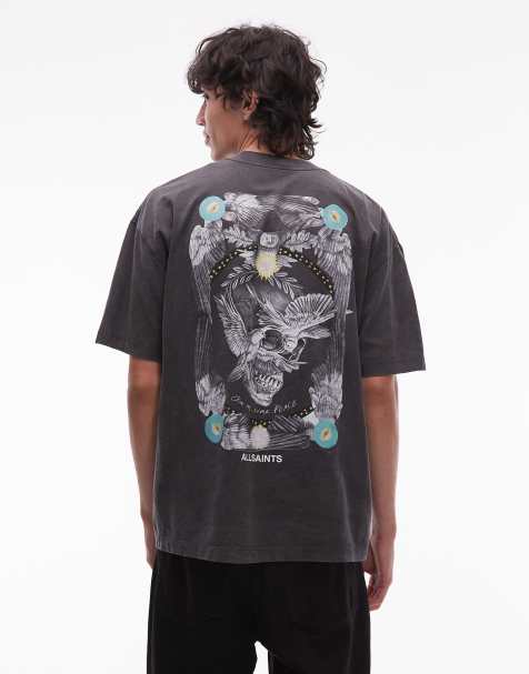 AllSaints - Mysteries - Forvasket sort T-shirt med grafik - view 1
