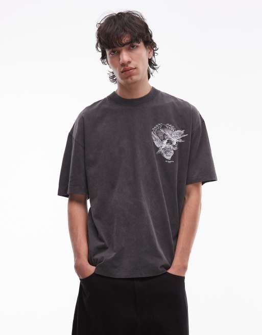 AllSaints - Mysteries - T-shirt color nero slavato con grafica, 3 di 5