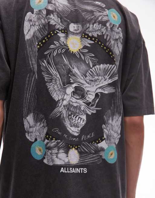 AllSaints - Mysteries - T-shirt color nero slavato con grafica, 5 di 5