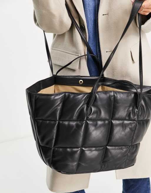 AllSaints Nadaline leather quilted tote bag in black