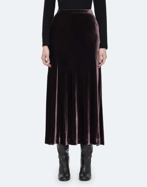 AllSaints Nalia jupe en velours aubergine - view 1
