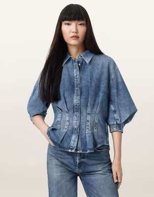 AllSaints - Nancy - Jeanshemd in Vintage Indigo-Blau