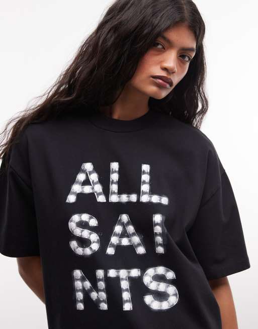 AllSaints Neon Etta Grafik-Logo-T-Shirt in Schwarz, 3 von 4