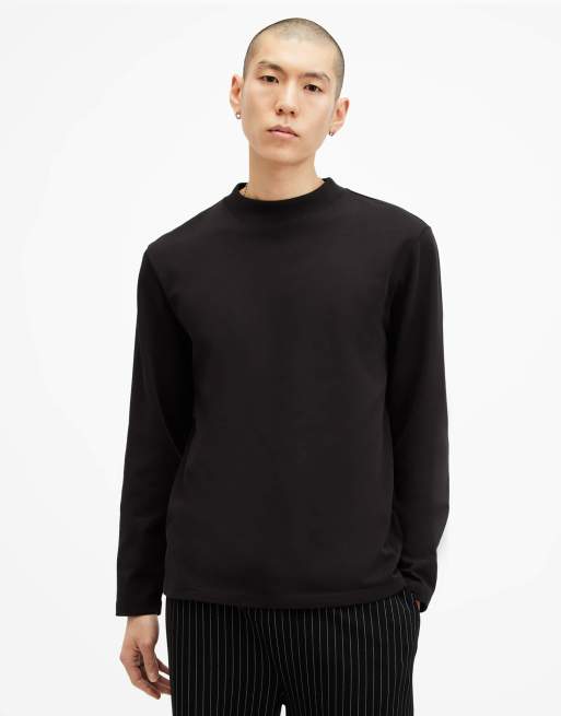 AllSaints – Nero – Langärmliges Shirt in Tiefschwarz mit Rundhalsausschnitt