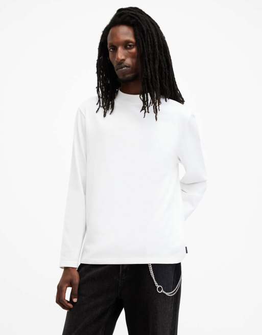 AllSaints - Nero - T-shirt met ronde hals en lange mouwen in krijtwit