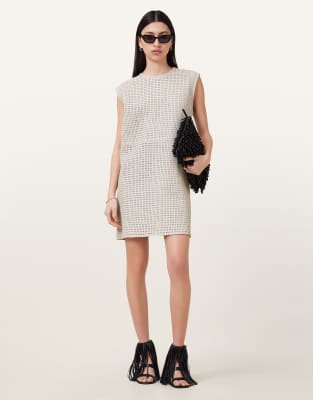 AllSaints – Nessa – Kleid aus Leder in Wollweiß - view 1