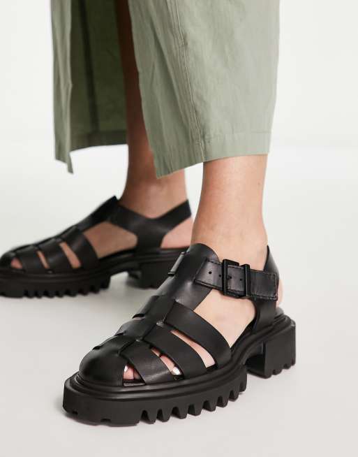 AllSaints Nessie leather sandals in black | ASOS