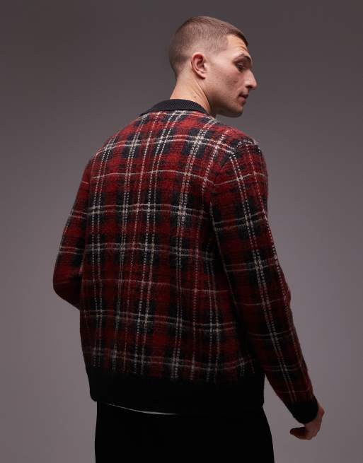Allsaints Nettle check cardigan in black & red - RED, 3 of 5