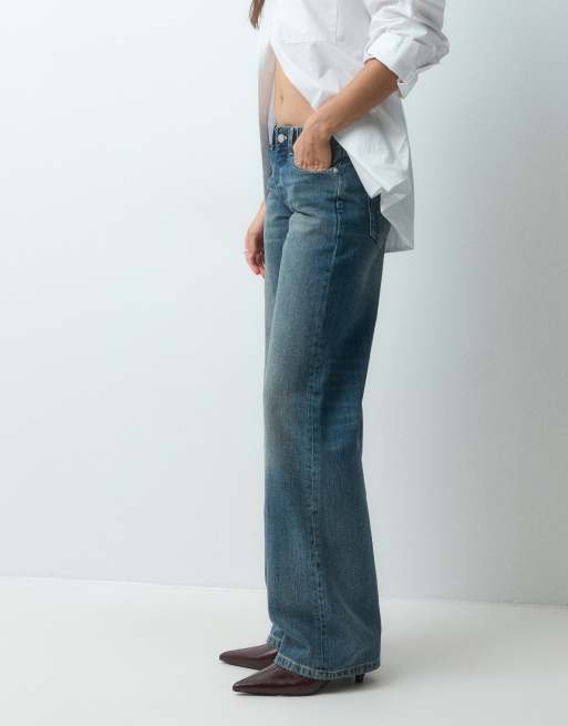 AllSaints Nico low rise wide leg denim jeans in vintage wash blue, 3 of 5