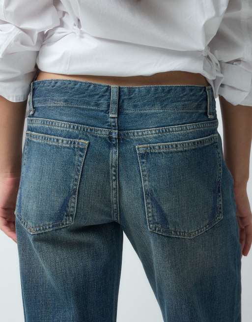 AllSaints Nico low rise wide leg denim jeans in vintage wash blue, 4 of 5
