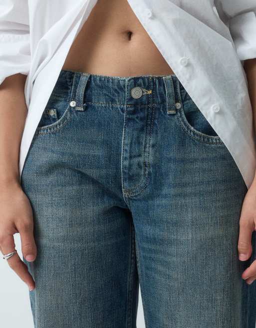 AllSaints Nico low rise wide leg denim jeans in vintage wash blue, 5 of 5