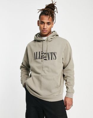 AllSaints Nico spliced logo hoodie in brown - ASOS Price Checker