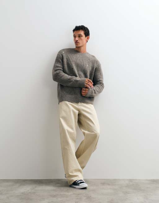 AllSaints Niko merino wool distressed knit jumper in metal grey, 3 of 5