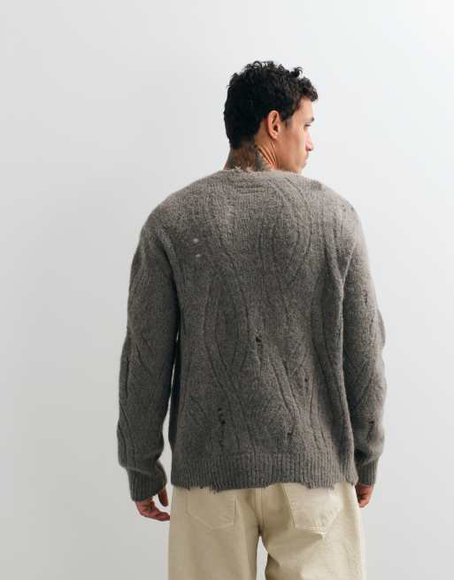 AllSaints Niko merino wool distressed knit jumper in metal grey, 4 of 5