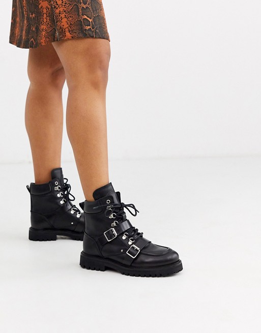 AllSaints Noa leather hiking boots with buckle