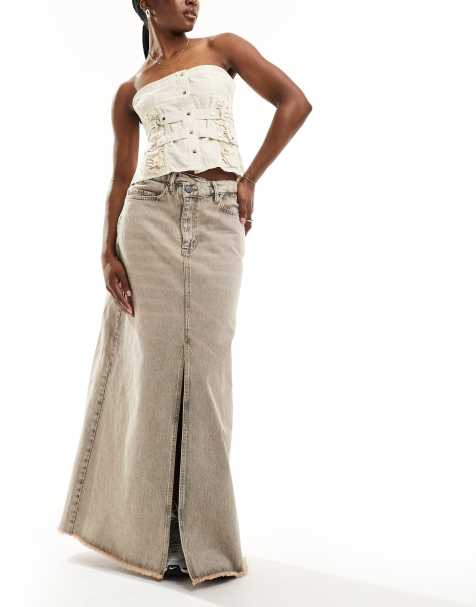 AllSaints – Noir – Maxi-Jeansrock in verwaschenem Grau mit A-Linien-Schnitt - view 1