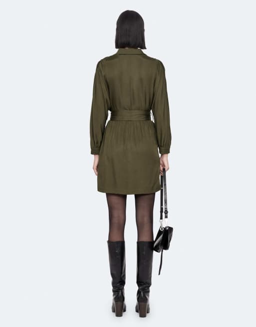 AllSaints Noora jurk in gewassen kaki, 4 van 7