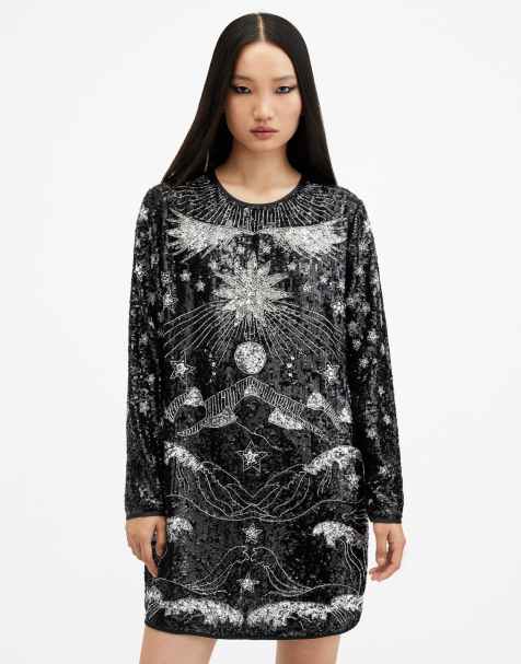 AllSaints Noushka dress in black/silver - view 1