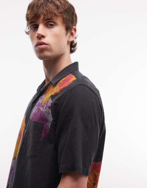 AllSaints Nouvelle short sleeve linen blend floral shirt in black, 3 of 5