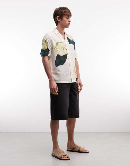 AllSaints Nouvelle short sleeve linen blend floral shirt in ecru, 2 of 5