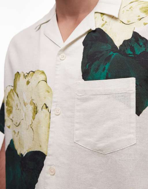 AllSaints Nouvelle short sleeve linen blend floral shirt in ecru, 3 of 5