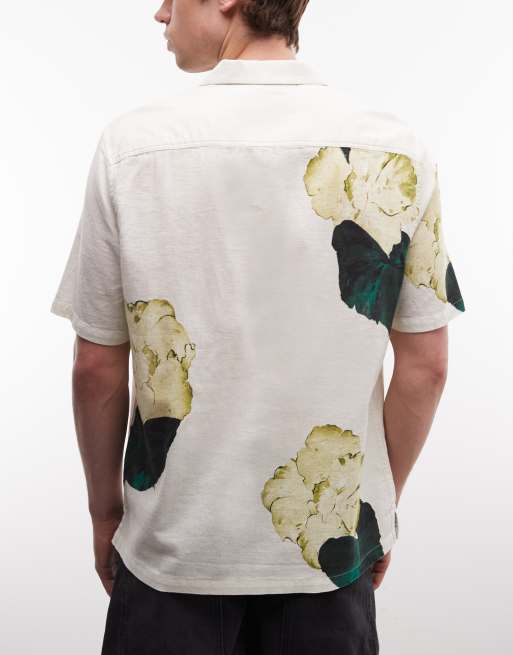 AllSaints Nouvelle short sleeve linen blend floral shirt in ecru, 5 of 5