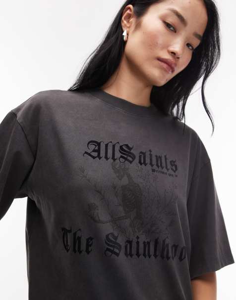 AllSaints Novus Amelie t-shirt in washed black - view 1