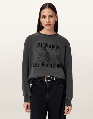 AllSaints - Novus Pippa - Sweatshirt in verwaschenem Schwarz