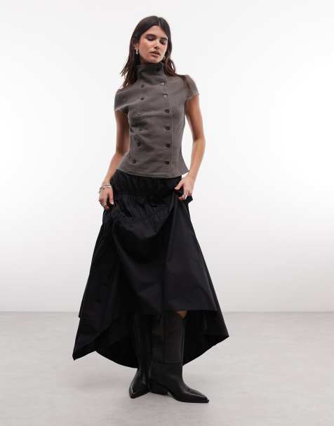 AllSaints Nuria gathered pleated midi skirt in black - view 1