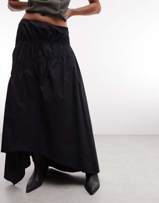 AllSaints Nuria gathered pleated midi skirt in black, 2 of 5